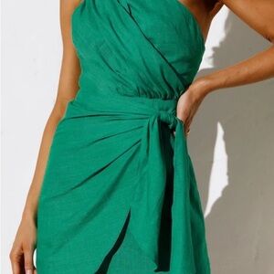Hello Molly Vibrant Green One-Shoulder Dress
